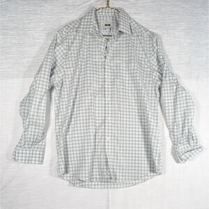 Joseph Abboud Dress Shirt Mens Size 17 34/35 Grey White Checked Button Down